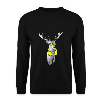 Hirsch Tierliebe Kopfhörer Naturliebhaber Hirschfa - Unisex Pullover - Schwarz - Vorne - Alina (178cm) & Michal (187cm)