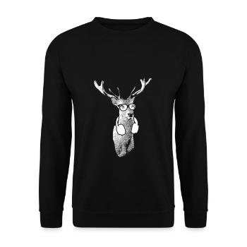 Hirsch Tierliebe Kopfhörer Naturliebhaber Naturfan - Unisex Pullover - Schwarz - Vorne - Alina (178cm) & Michal (187cm)