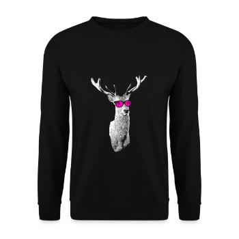 Hirsch Tierliebe Naturliebe Naturliebhaber Hirschl - Unisex Pullover - Schwarz - Vorne - Alina (178cm) & Michal (187cm)