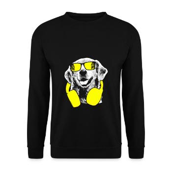 Golden Retriever Hundeliebe Kopfhörer Hund Retriev - Unisex Pullover - Schwarz - Vorne - Alina (178cm) & Michal (187cm)