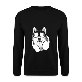 Husky Hundefans Sonnenbrille Kopfhörer Hund Huskyb - Unisex Pullover - Schwarz - Vorne - Alina (178cm) & Michal (187cm)