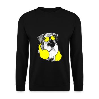 Riesenschnauzer Hundefans Kopfhörer Riesenschnauze - Unisex Pullover - Schwarz - Vorne - Alina (178cm) & Michal (187cm)