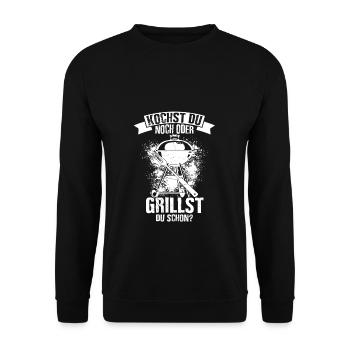 Kochst Du Noch Oder Grillst Du Schon? Grillzange F - Unisex Pullover - Schwarz - Vorne - Alina (178cm) & Michal (187cm)