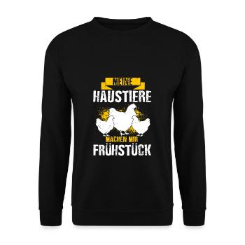 Meine Haustiere Machen Mir Frühstück! Farmer Eier - Unisex Pullover - Schwarz - Vorne - Alina (178cm) & Michal (187cm)