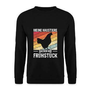 Meine Haustiere Machen Mir Frühstück! Farmer Eier - Unisex Pullover - Schwarz - Vorne - Alina (178cm) & Michal (187cm)
