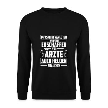 Physiotherapeut Helden Masseur Humor Geschenk Phys - Unisex Pullover - Schwarz - Vorne - Alina (178cm) & Michal (187cm)