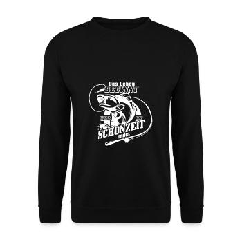 Angler Ende Schonzeit Spruch Angeln Geschenk Angel - Unisex Pullover - Schwarz - Vorne - Alina (178cm) & Michal (187cm)