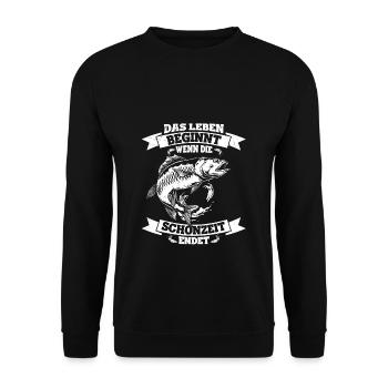 Angler Ende Schonzeit Spruch Angeln Geschenk Angel - Unisex Pullover - Schwarz - Vorne - Alina (178cm) & Michal (187cm)