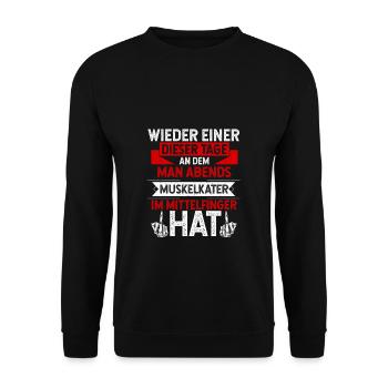 Wieder einer dieser Tage abends Muskelkater im Mit - Unisex Pullover - Schwarz - Vorne - Alina (178cm) & Michal (187cm)