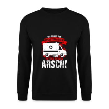 Wir Fahren Den Pflasterlaster Und Retten Deinen Ar - Unisex Pullover - Schwarz - Vorne - Alina (178cm) & Michal (187cm)