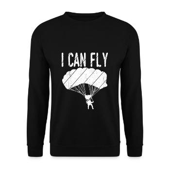 I CAN FLY Skydiving Adrenalin Fallschirms Gleitsch - Unisex Pullover - Schwarz - Vorne - Alina (178cm) & Michal (187cm)