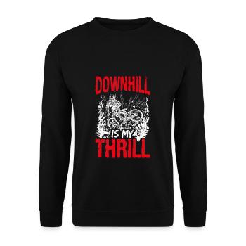 DOWNHILL IS MY THRILL - Mountainbike Motiv Outdoor - Unisex Pullover - Schwarz - Vorne - Alina (178cm) & Michal (187cm)