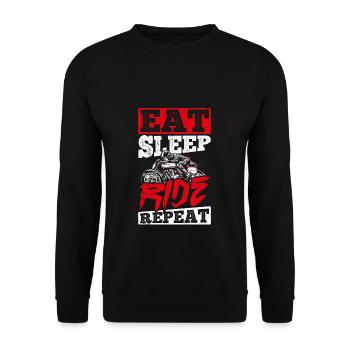 EAT SLEEP RIDE REPEAT - Motorrad Fahrradfans Hobby - Unisex Pullover - Schwarz - Vorne - Alina (178cm) & Michal (187cm)