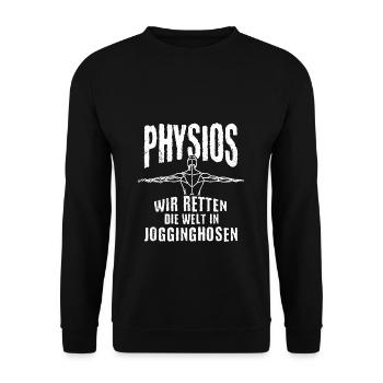 Physios Wir Retten Die Welt In Jogginghosen Therap - Unisex Pullover - Schwarz - Vorne - Alina (178cm) & Michal (187cm)