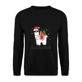 Weihnachten Alpaka Lustiges Geschenk Lama - Unisex Pullover - Schwarz - Vorne - Alina (178cm) & Michal (187cm)