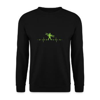 Schornsteinfeger Geschenk Kaminkehrer Herzschlag - Unisex Pullover - Schwarz - Vorne - Alina (178cm) & Michal (187cm)