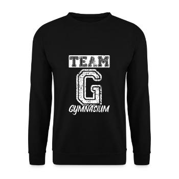 Team G Gymnasium - Schulkind Schulwechsel Gymnasia - Unisex Pullover - Schwarz - Vorne - Alina (178cm) & Michal (187cm)