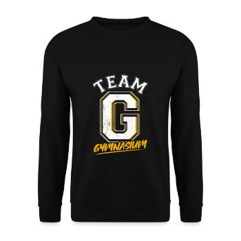 Team G Gymnasium - Schulkind Schulwechsel Geschenk - Unisex Pullover - Schwarz - Vorne - Alina (178cm) & Michal (187cm)