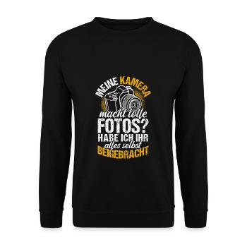 Kamera Fotografie Spruch Kamera Freunde Fotografie - Unisex Pullover - Schwarz - Vorne - Alina (178cm) & Michal (187cm)