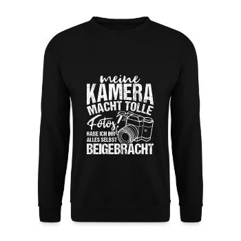 Kamera Fotografie Spruch Kamera Freunde Fotografie - Unisex Pullover - Schwarz - Vorne - Alina (178cm) & Michal (187cm)