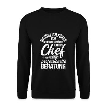 Chef Selbstgespräche Beratung Lustiger Spruch Vorg - Unisex Pullover - Schwarz - Vorne - Alina (178cm) & Michal (187cm)