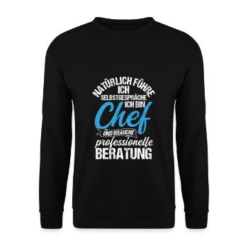 Chef Selbstgespräche Beratung Humor Spruch Geschen - Unisex Pullover - Schwarz - Vorne - Alina (178cm) & Michal (187cm)