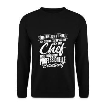 Chef Selbstgespräche Beratung Lustiger Spruch Gesc - Unisex Pullover - Schwarz - Vorne - Alina (178cm) & Michal (187cm)