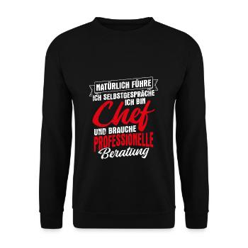 Chef Selbstgespräche Beratung Lustiger Spruch Vorg - Unisex Pullover - Schwarz - Vorne - Alina (178cm) & Michal (187cm)