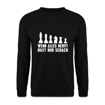 Schach Schachset Schachspieler Geschenk - Unisex Pullover - Schwarz - Vorne - Alina (178cm) & Michal (187cm)