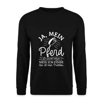 Ja Mein Pferd Ist Nicht Real Nein Das Ist Kein Pro - Unisex Pullover - Schwarz - Vorne - Alina (178cm) & Michal (187cm)