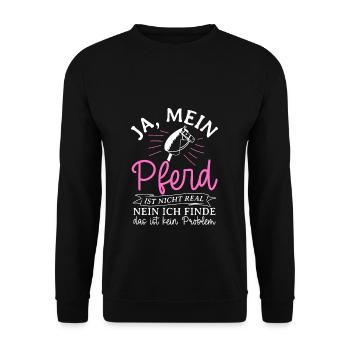 Ja Mein Pferd Ist Nicht Real Nein Das Ist Kein Pro - Unisex Pullover - Schwarz - Vorne - Alina (178cm) & Michal (187cm)