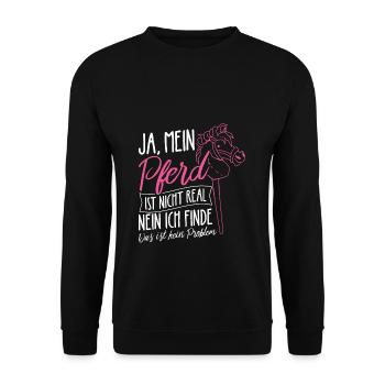 Ja Mein Pferd Ist Nicht Real Nein Das Ist Kein Pro - Unisex Pullover - Schwarz - Vorne - Alina (178cm) & Michal (187cm)