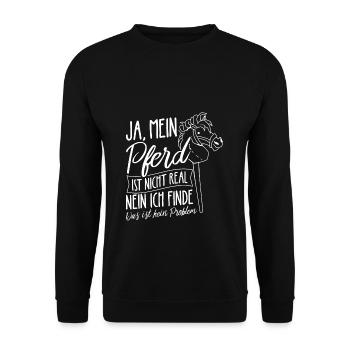 Ja Mein Pferd Ist Nicht Real Nein Das Ist Kein Pro - Unisex Pullover - Schwarz - Vorne - Alina (178cm) & Michal (187cm)