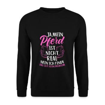 Ja Mein Pferd Ist Nicht Real Nein Das Ist Kein Pro - Unisex Pullover - Schwarz - Vorne - Alina (178cm) & Michal (187cm)