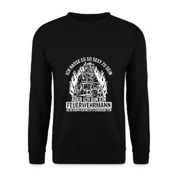 Hasse Es So Sexy Zu Sein Aber Ich Bin Ein Feuerweh - Unisex Pullover - Schwarz - Vorne - Alina (178cm) & Michal (187cm)