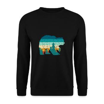 Bear Retro Forest Nature Wanderer Forester Gift - Unisex Sweatshirt - black - Front - Alina (178cm) & Michal (187cm)