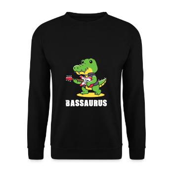 Bassaurus T-Rex Bass Dinosaurier Rock Bassist - Unisex Pullover - Schwarz - Vorne - Alina (178cm) & Michal (187cm)