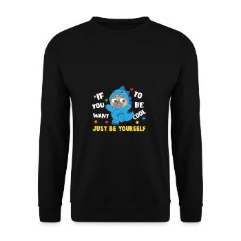 Just Be Yourself - Mops Dino Lustiger Spruch - Unisex Pullover - Schwarz - Vorne - Alina (178cm) & Michal (187cm)