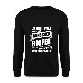 Golf Golfer Geschenk Golfschläger Golfspieler - Unisex Pullover - Schwarz - Vorne - Alina (178cm) & Michal (187cm)