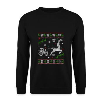 Reindeer Farmer Tractor Design Christmas Tree Farm - Unisex Pullover - Schwarz - Vorne - Alina (178cm) & Michal (187cm)