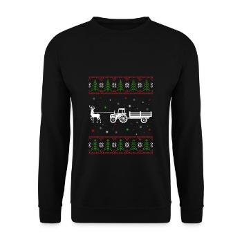 Reindeer Farmer Tractor Design Christmas Tree Best - Unisex Pullover - Schwarz - Vorne - Alina (178cm) & Michal (187cm)