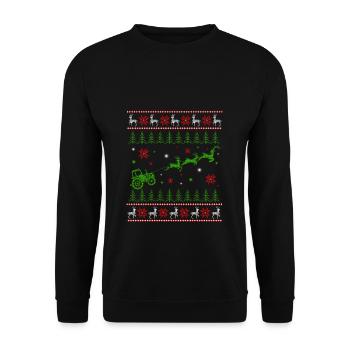 Reindeer Farmer Tractor Design Christmas Tree Farm - Unisex Pullover - Schwarz - Vorne - Alina (178cm) & Michal (187cm)
