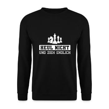 Schach Heul nicht und zieh Schachspieler - Unisex Pullover - Schwarz - Vorne - Alina (178cm) & Michal (187cm)