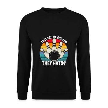 They see me Bowlin' They Hatin' Best Sport Pins Bo - Unisex Pullover - Schwarz - Vorne - Alina (178cm) & Michal (187cm)