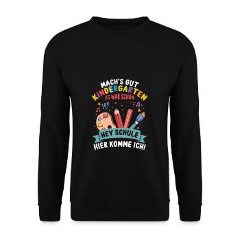 Einschulung Schule Ich Komme Schulanfang Geschenk - Unisex Pullover - Schwarz - Vorne - Alina (178cm) & Michal (187cm)