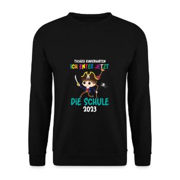 Einschulung Schule Pirat Schulanfang Geschenk - Unisex Pullover - Schwarz - Vorne - Alina (178cm) & Michal (187cm)