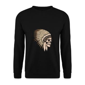 Amerikanischer Ureinwohner Häuptling Schädel - Unisex Pullover - Schwarz - Vorne - Alina (178cm) & Michal (187cm)