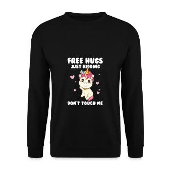 Einhorn Fass mich nicht an Lustiger Spruch Einhorn - Unisex Pullover - Schwarz - Vorne - Alina (178cm) & Michal (187cm)