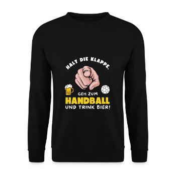 Stolzer Handball Papa Bier lustiges Geschenk Vater - Unisex Pullover - Schwarz - Vorne - Alina (178cm) & Michal (187cm)