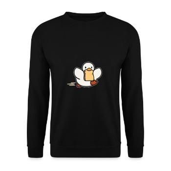 Ente mit Toast Lustiges Geschenk Meme Fun - Unisex Pullover - Schwarz - Vorne - Alina (178cm) & Michal (187cm)